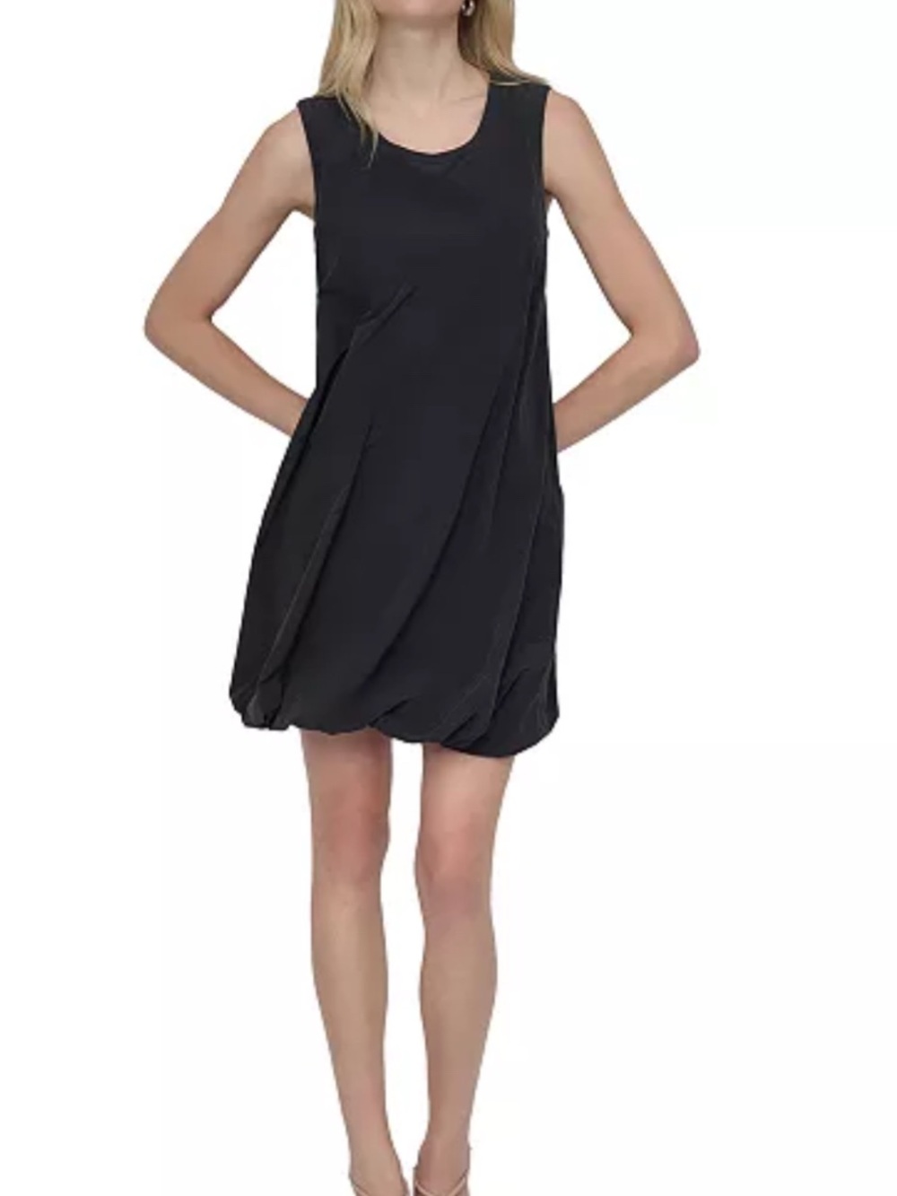 DKNY Black Sleeveless Bubble-Hem Mini Dress